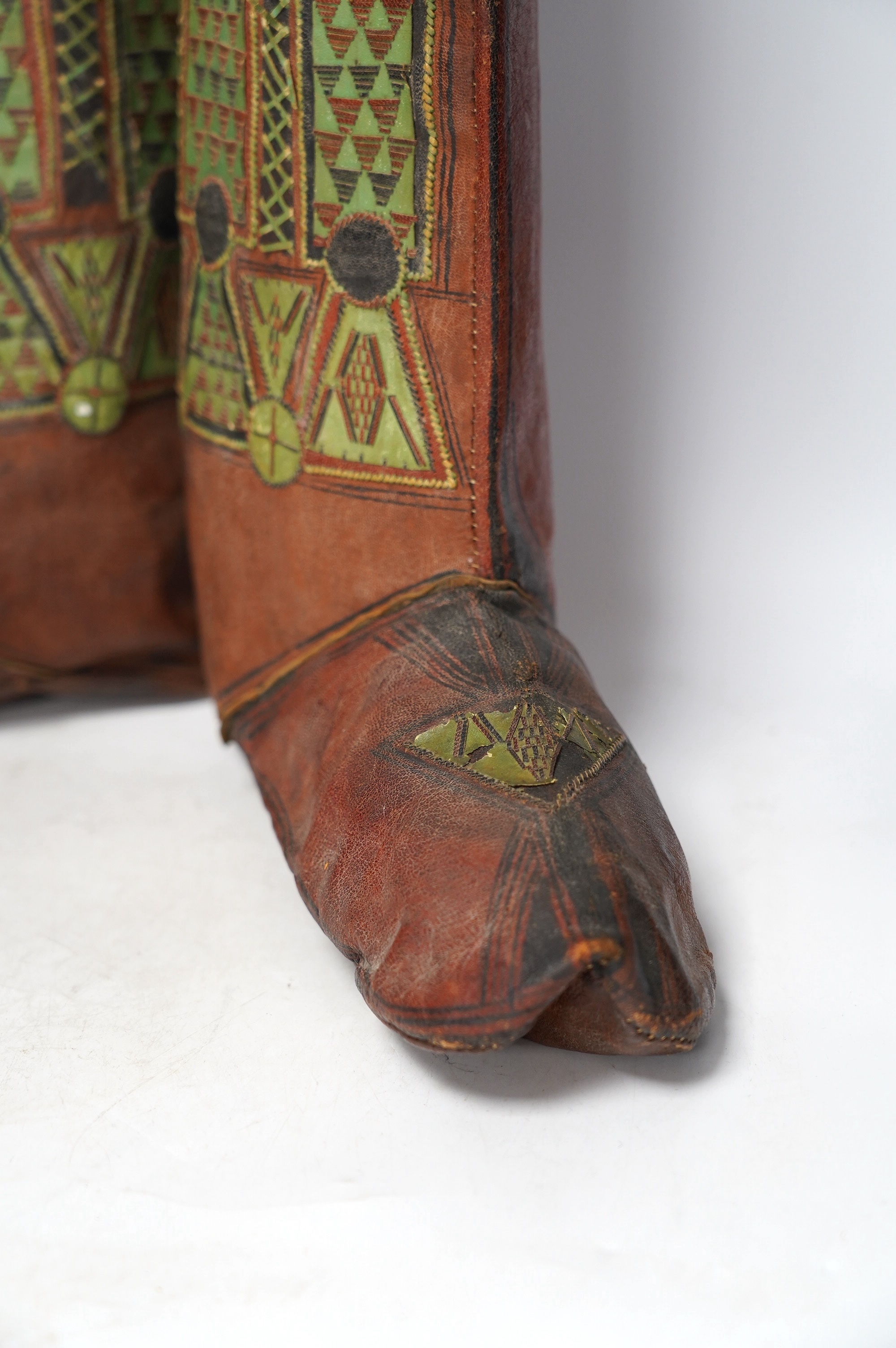 A pair of African tribal leather boots, North Ghana, Fulani tribe. Condition - fair